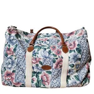 Gitano Floral Tapestry Weekender Duffle Bag With Leather Straps 90's Vintage